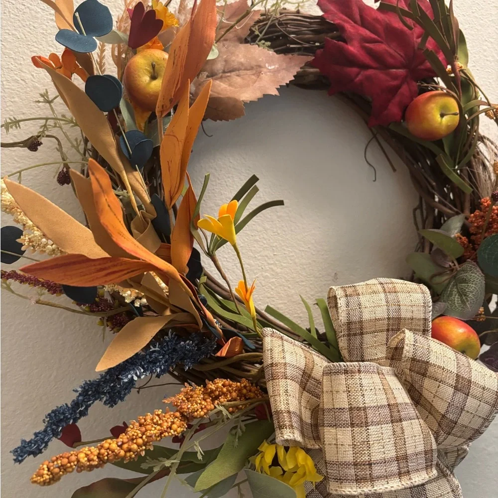 Hand Crafted Harvest Thanksgiving Wreath Plaid Custom Final Sale Small Wreath